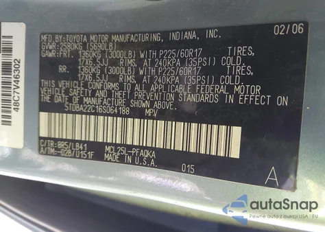 2006 Toyota Sienna Xle Limited z USA, uszkodzony, nr VIN 5TDBA22C16S064188